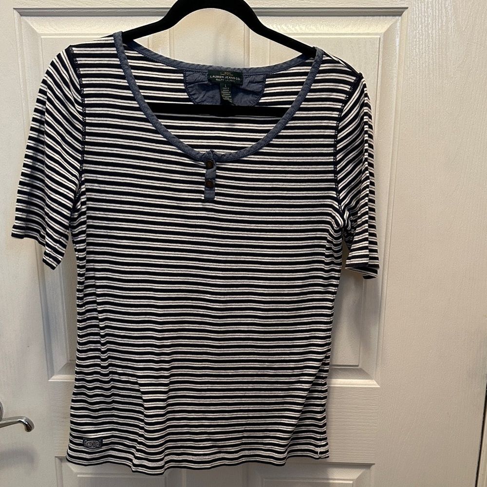 Ralph Lauren Navy and White Striped Tee